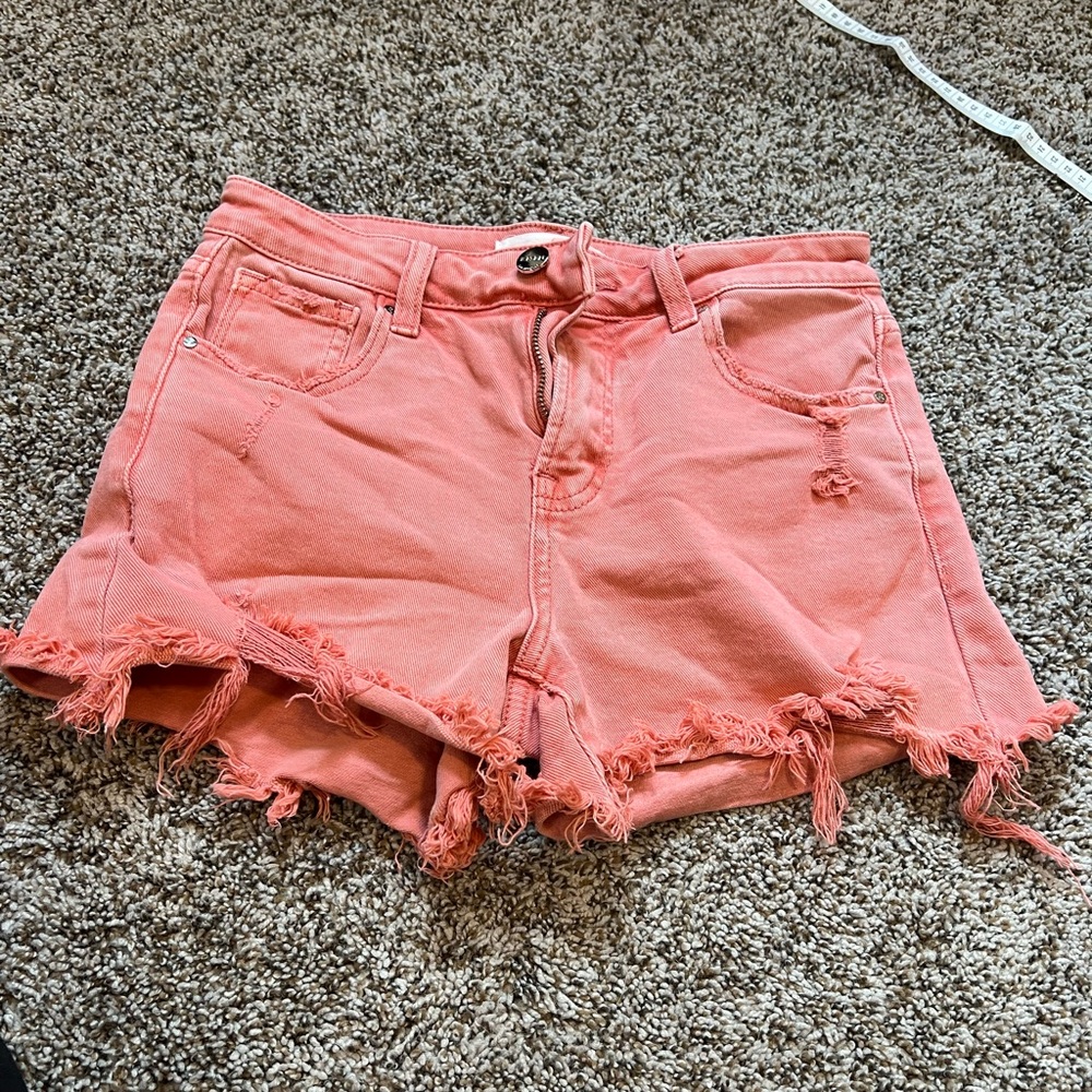 Risen Trendy Coral Frayed Women's Jean Shorts
